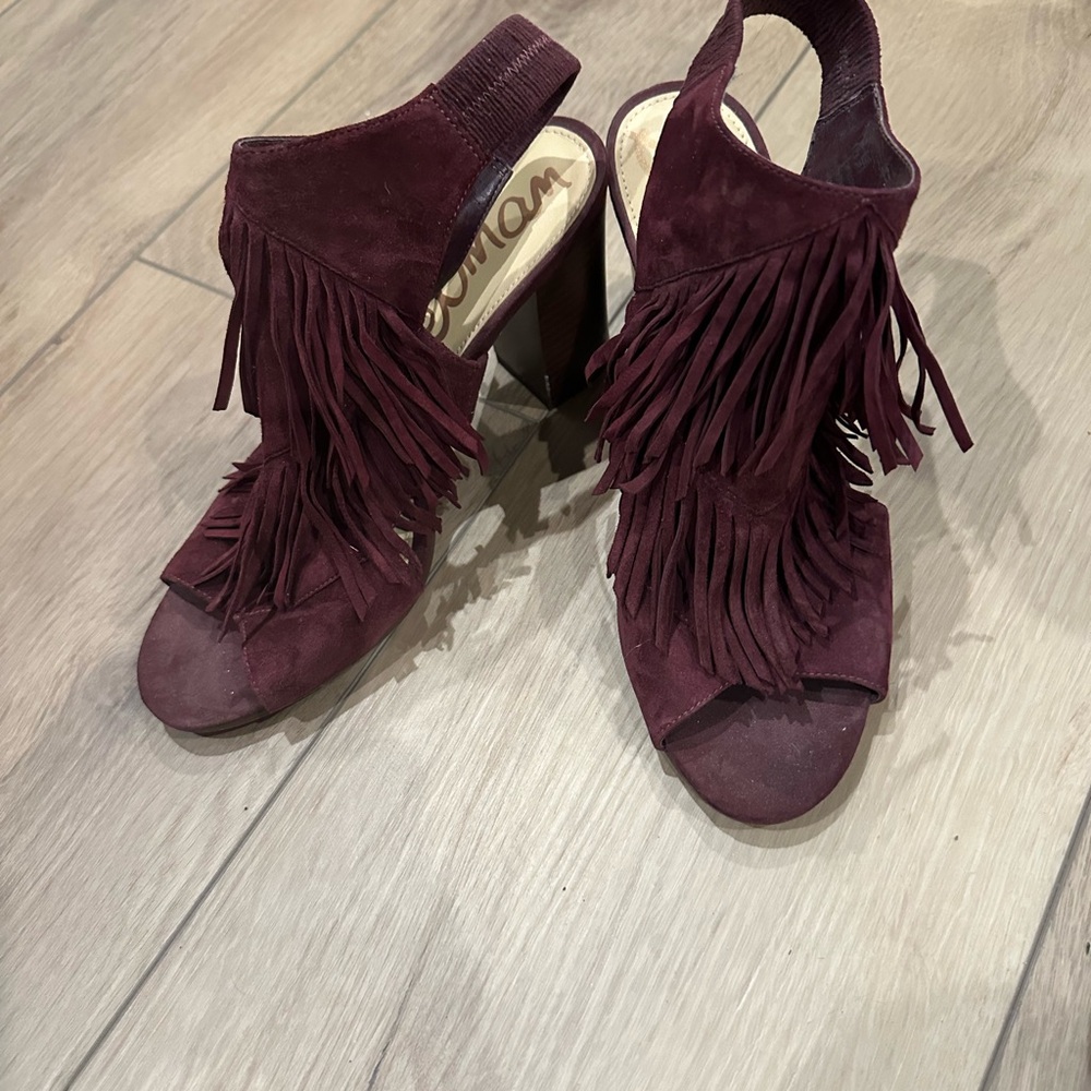 Sam Edelman Port Wine Elaine Fringe Heeled Sandals